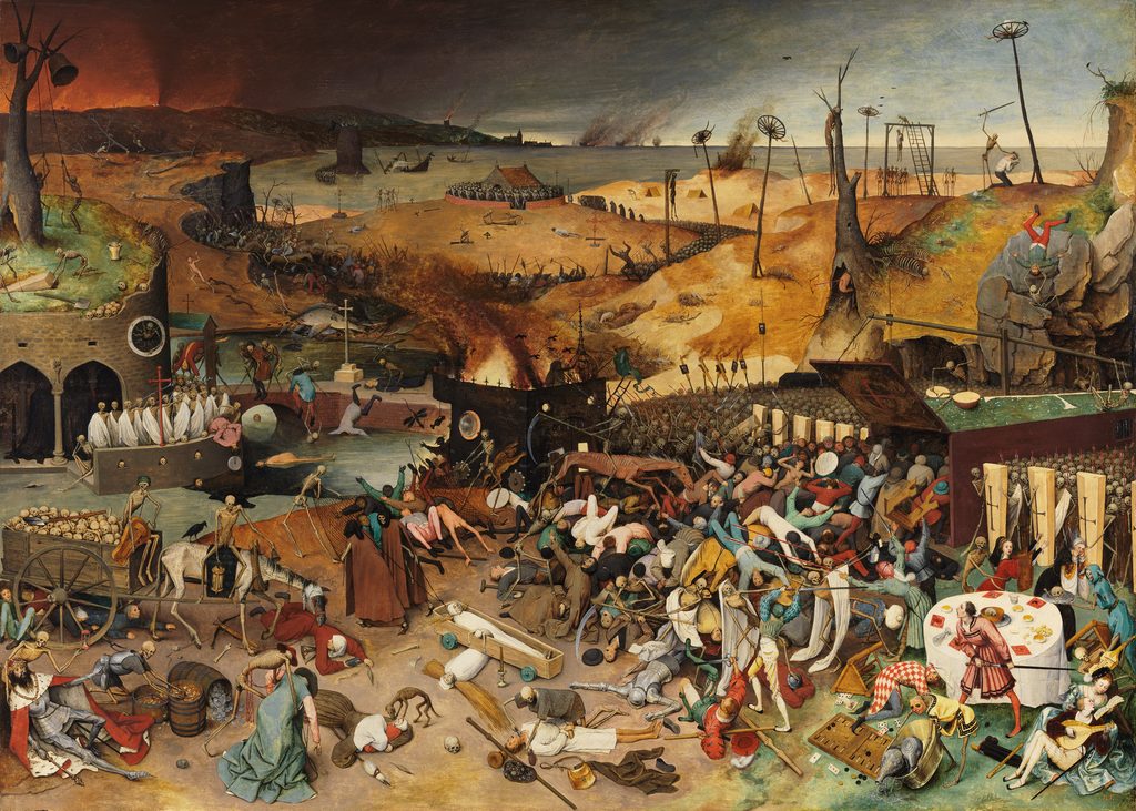 The Triumph of Death by Pieter Bruegel the Elder, a skeleton army attacking the living (1562–1563, Museo del Prado)